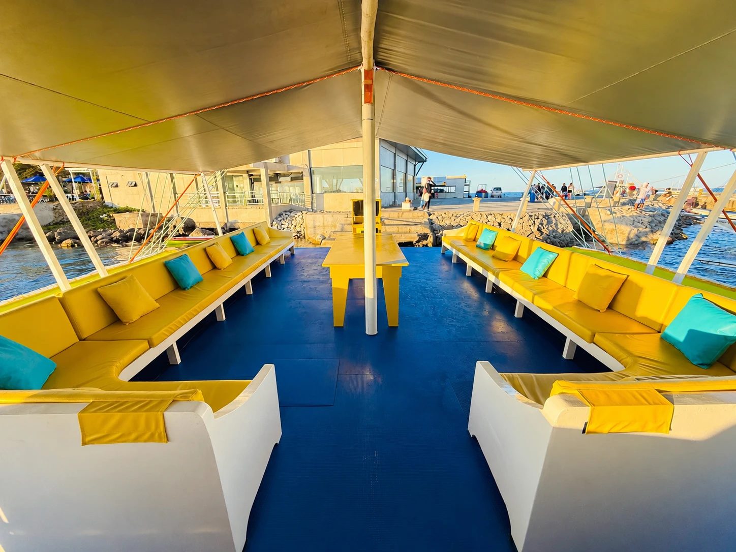 Comfortable shaded seating aboard the Cebu OK Travel island hopping boat