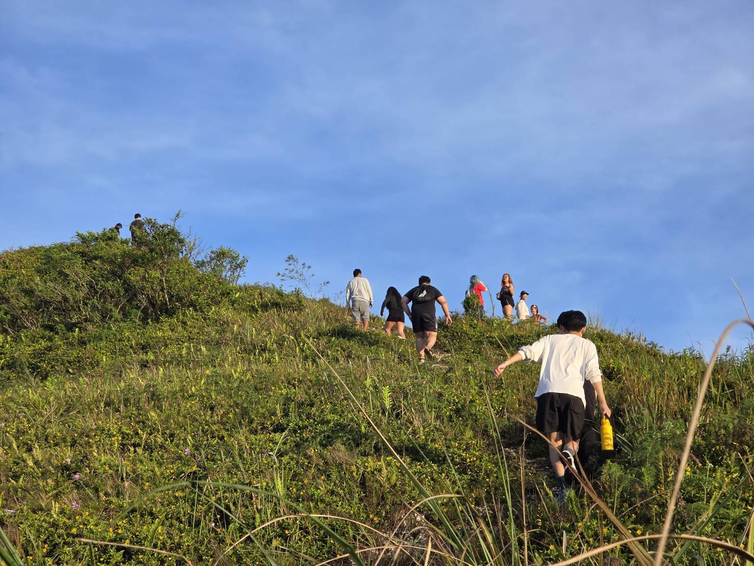Guest photo — hikers ascending grassy trail to Osmeña Peak, Cebu
